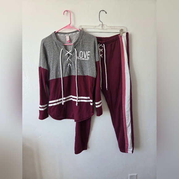 No Boundaries 2 Piece Lounge Set Y2K Sweatsuit Love Athleisure Purple Gray M - Picture 1 of 6